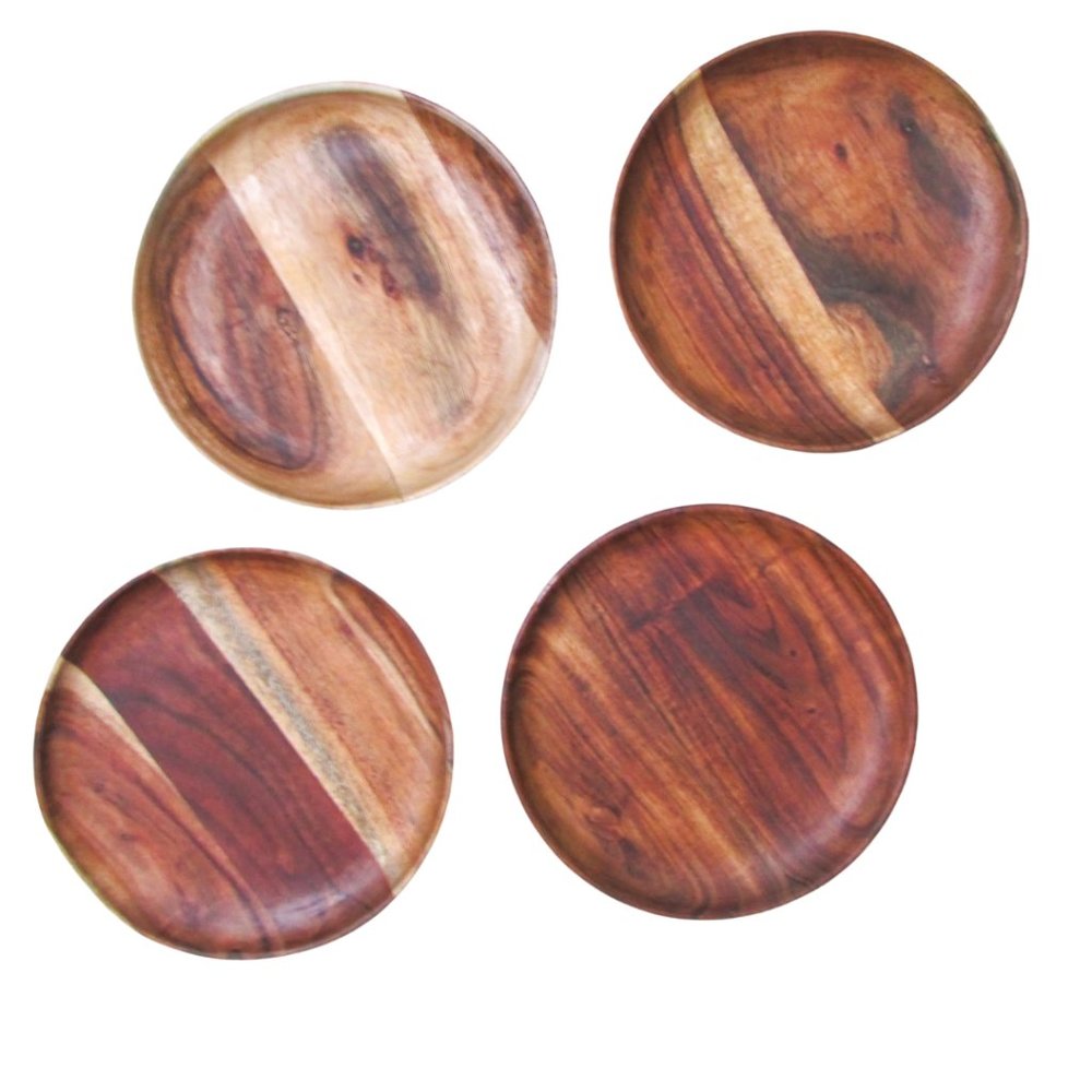 Set of 4 Rustic Wood Plates